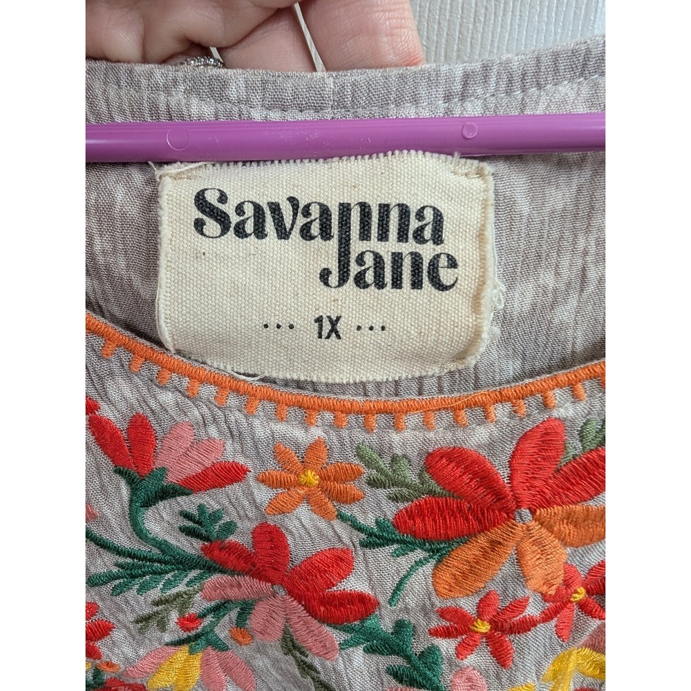 Savanna Jane Embroidered Peasant Blouse Floral Boho Top - Size 1X - Picture 6 of 6